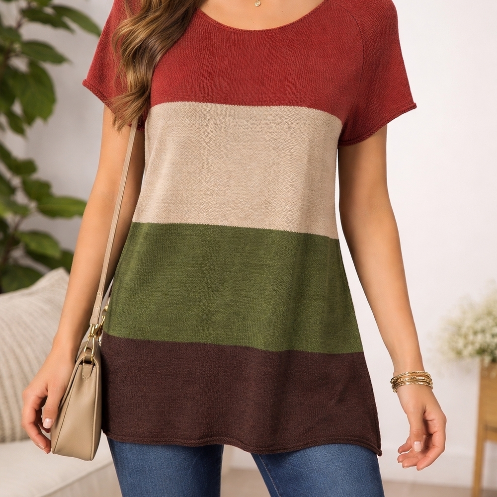 Color Block Short Sleeve Top - Picture 3 of 6